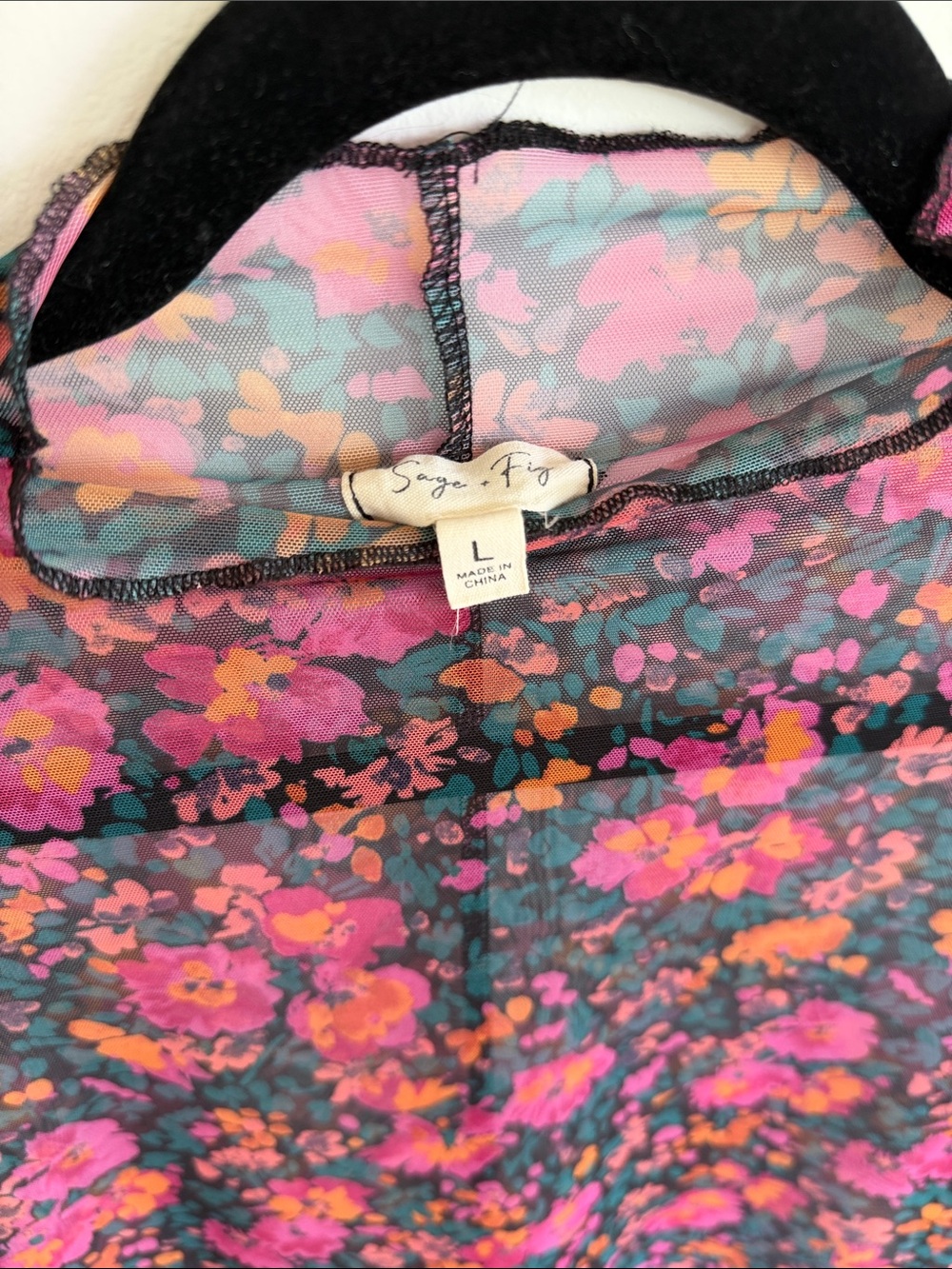 Sheer Floral Long-Sleeve Mesh Top in Pink and Green - Picture 4 of 4